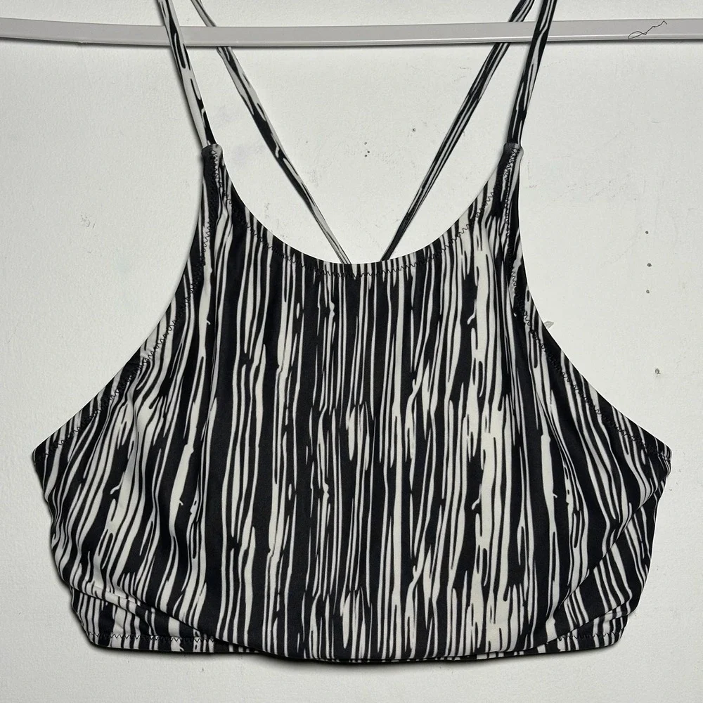 Cupshe Black White Stripe High Neck Halter Bikini Swim Top Size‎ S